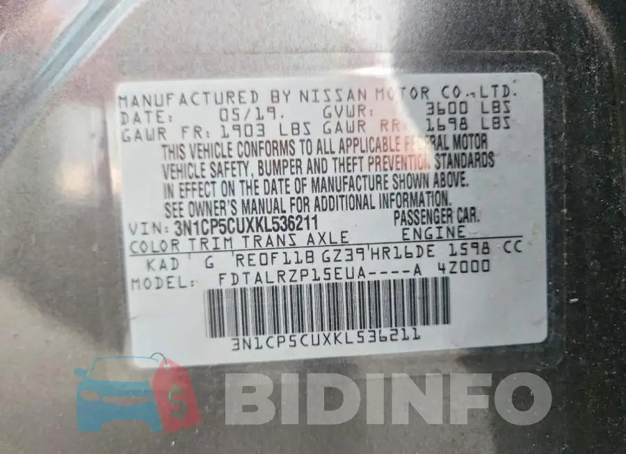 3N1CP5CUXKL536211 Photo# 14