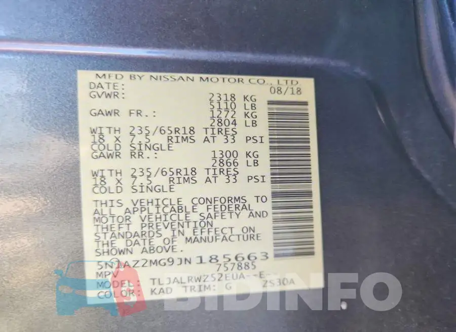 5N1AZ2MG9JN185663 Photo# 14