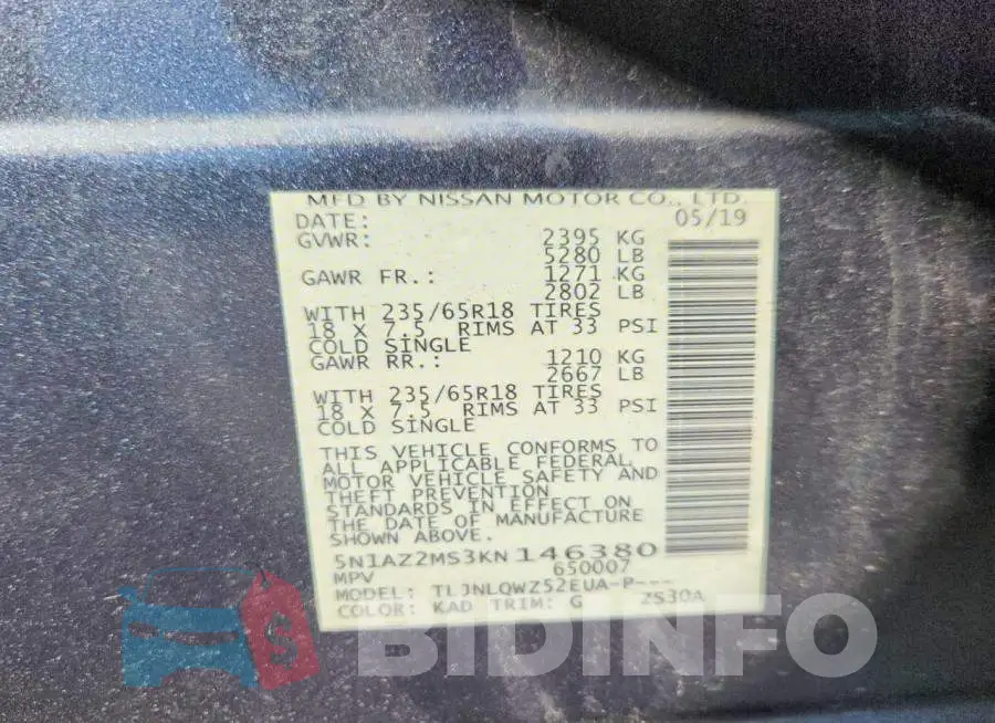 5N1AZ2MS3KN146380 Photo# 13