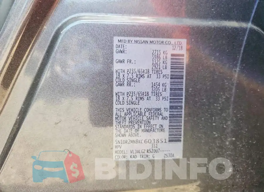 5N1DR2MN8KC603851 Photo# 13