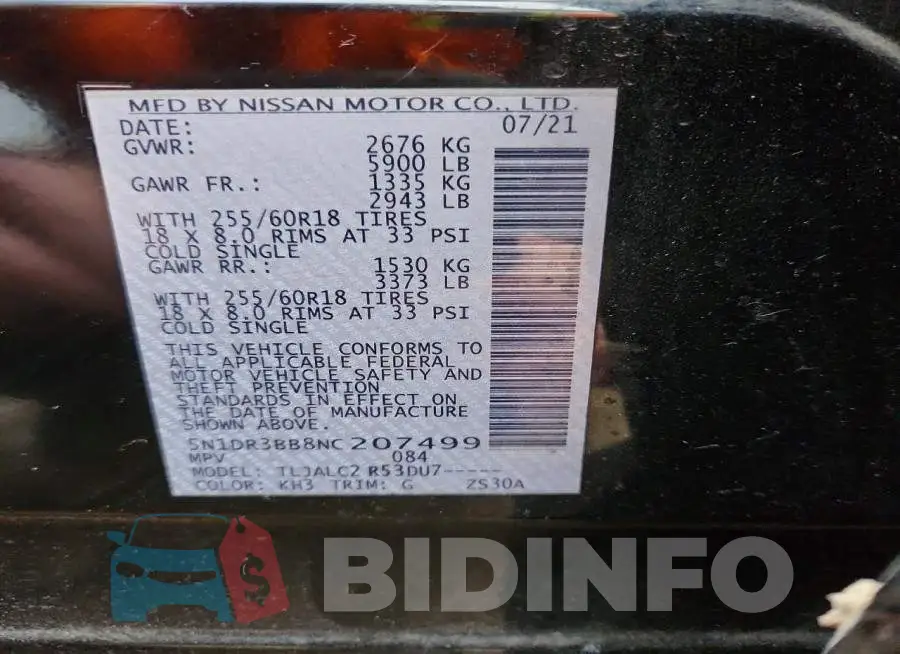 5N1DR3BB8NC207499 Photo# 13