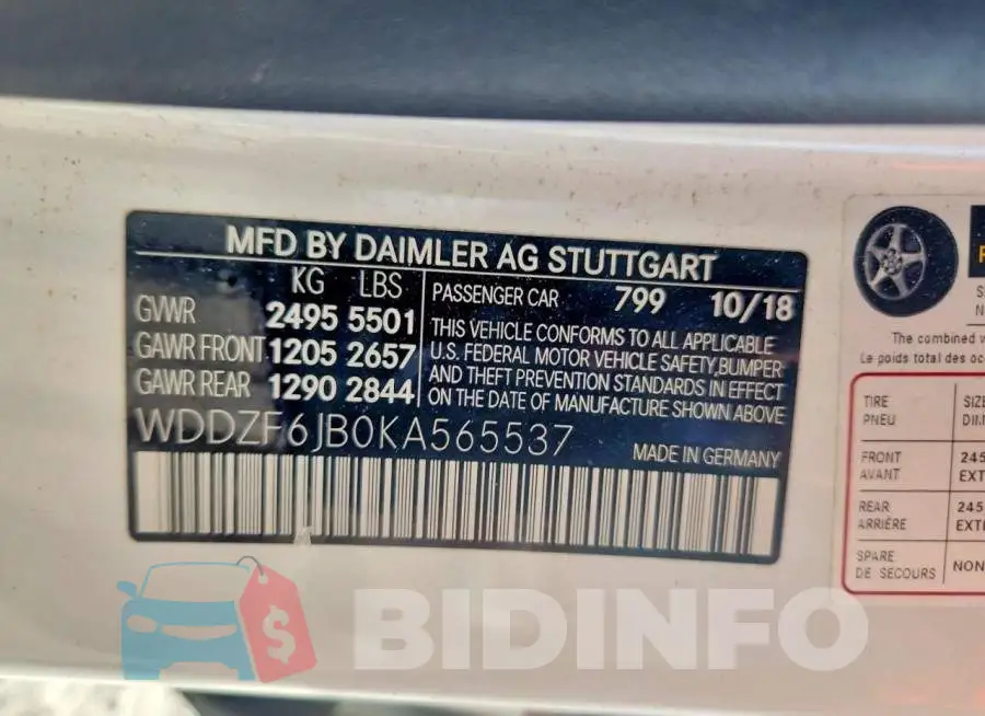 WDDZF6JB0KA565537 Photo# 12