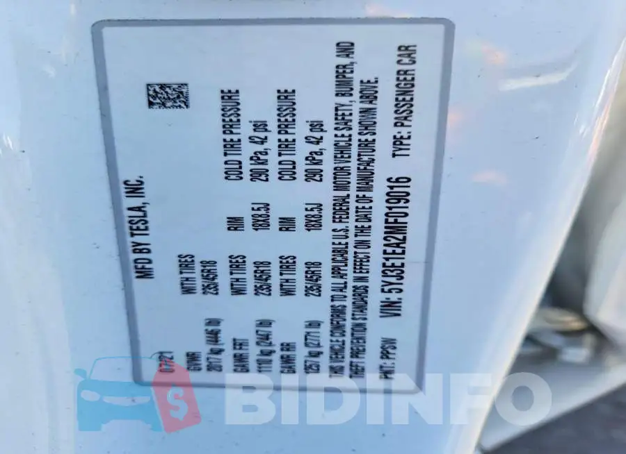 5YJ3E1EA2MF019016 Photo# 13