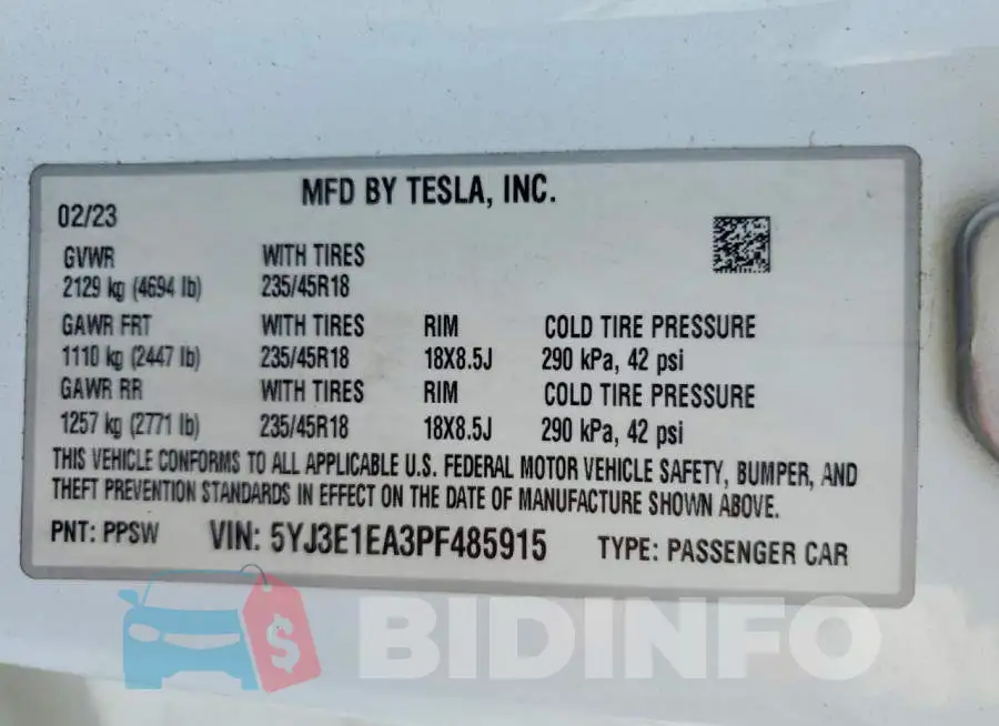 5YJ3E1EA3PF485915 Photo# 13
