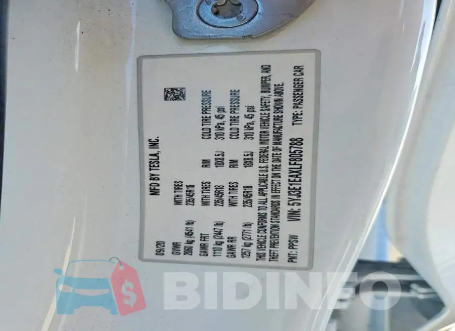 5YJ3E1EAXLF805788 Photo# 12