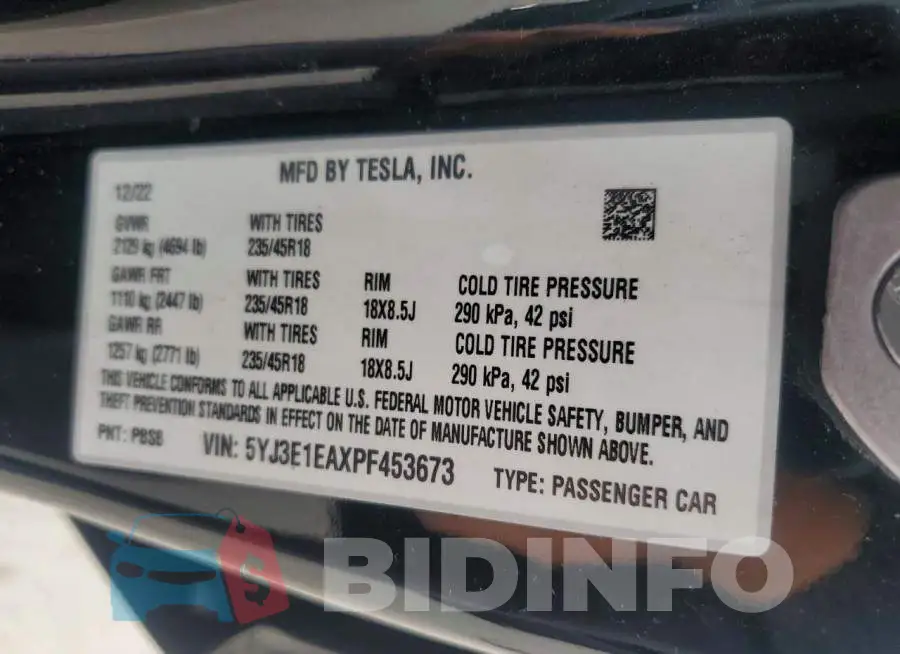 5YJ3E1EAXPF453673 Photo# 12