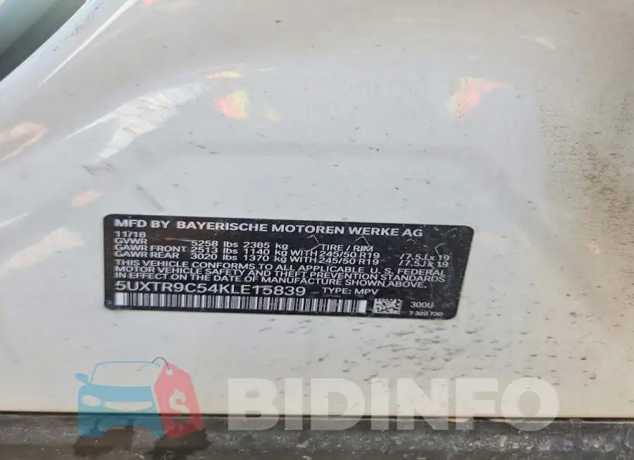 5UXTR9C54KLE15839 Photo# 13