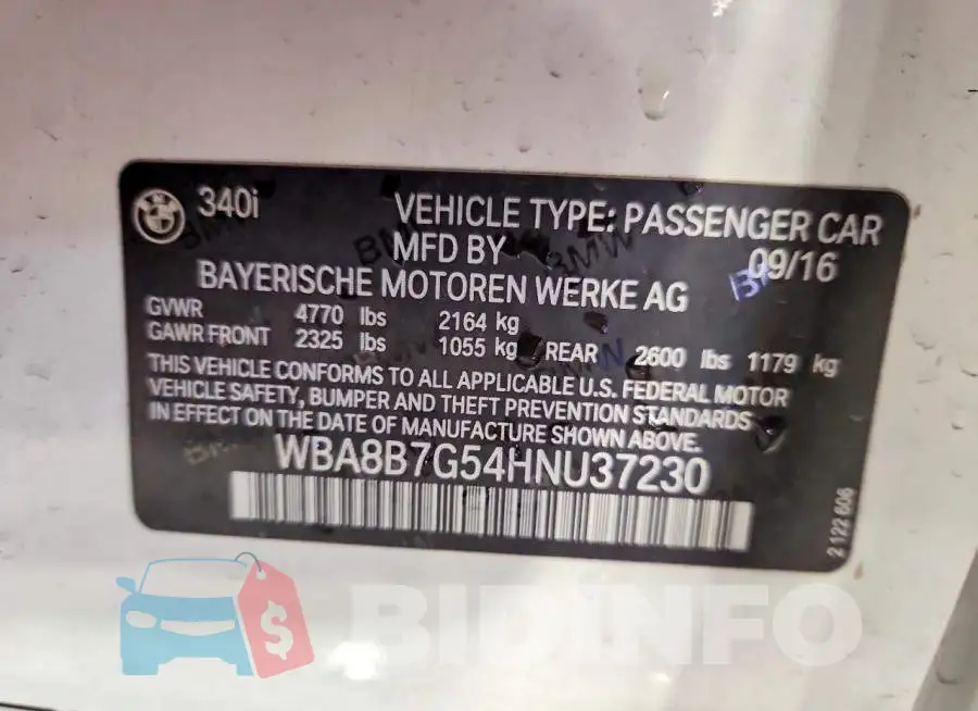 WBA8B7G54HNU37230 Photo# 12