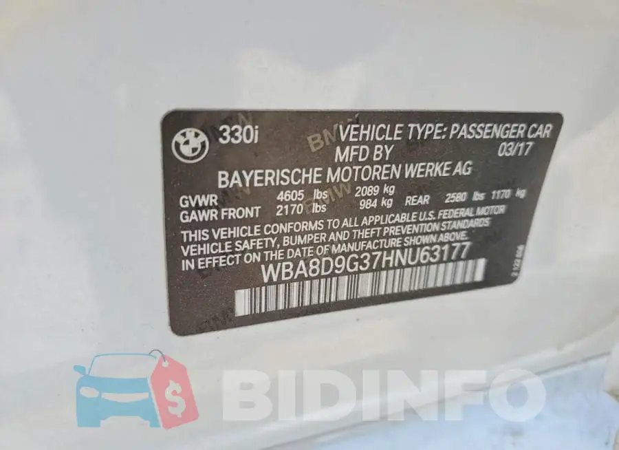 WBA8D9G37HNU63177 Photo# 12