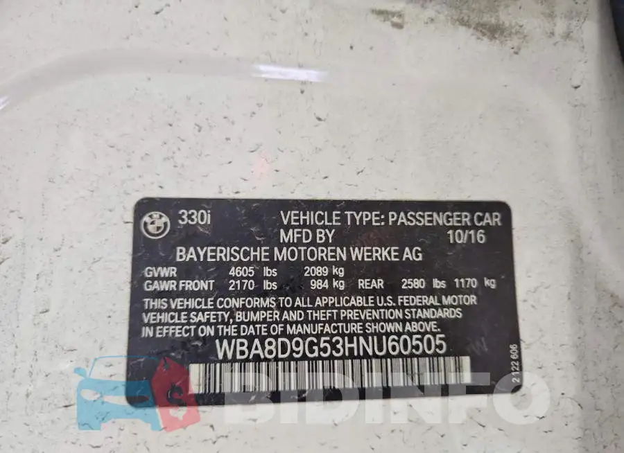 WBA8D9G53HNU60505 Photo# 13