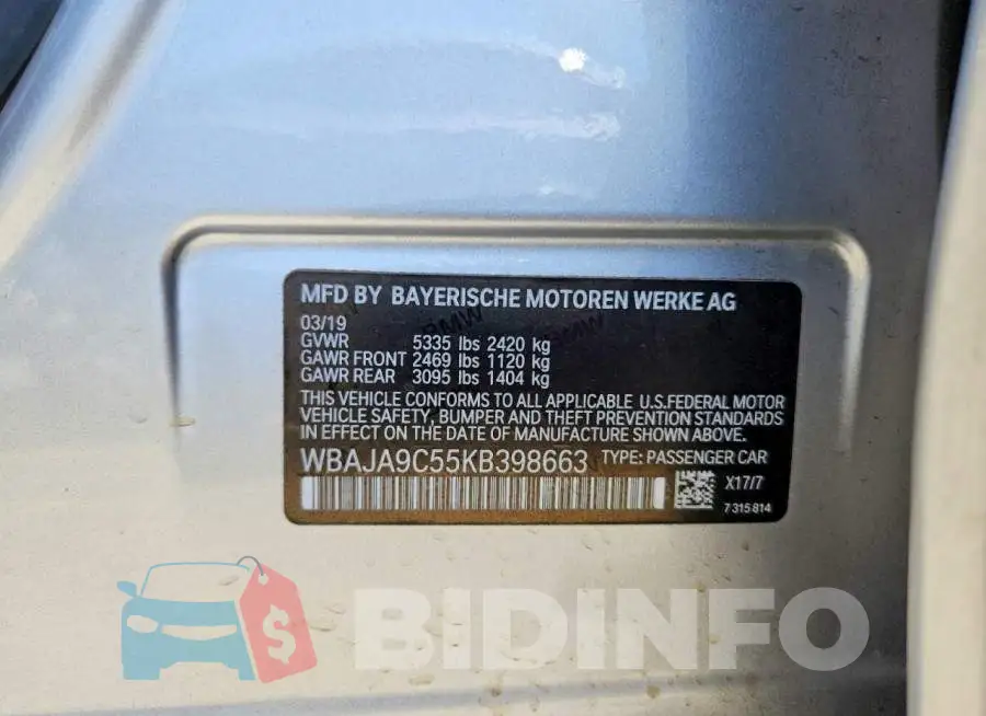 WBAJA9C55KB398663 Photo# 13