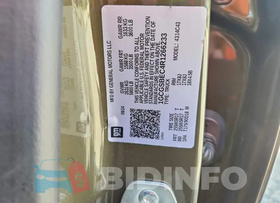 1GCGSBEC4R1266233 Photo# 12