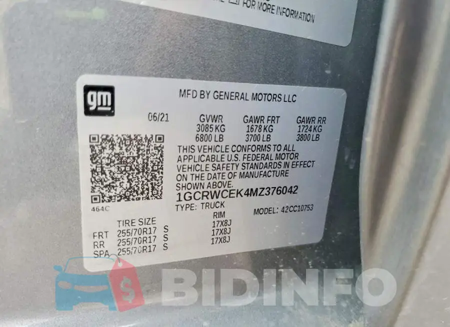 1GCRWCEK4MZ376042 Photo# 13