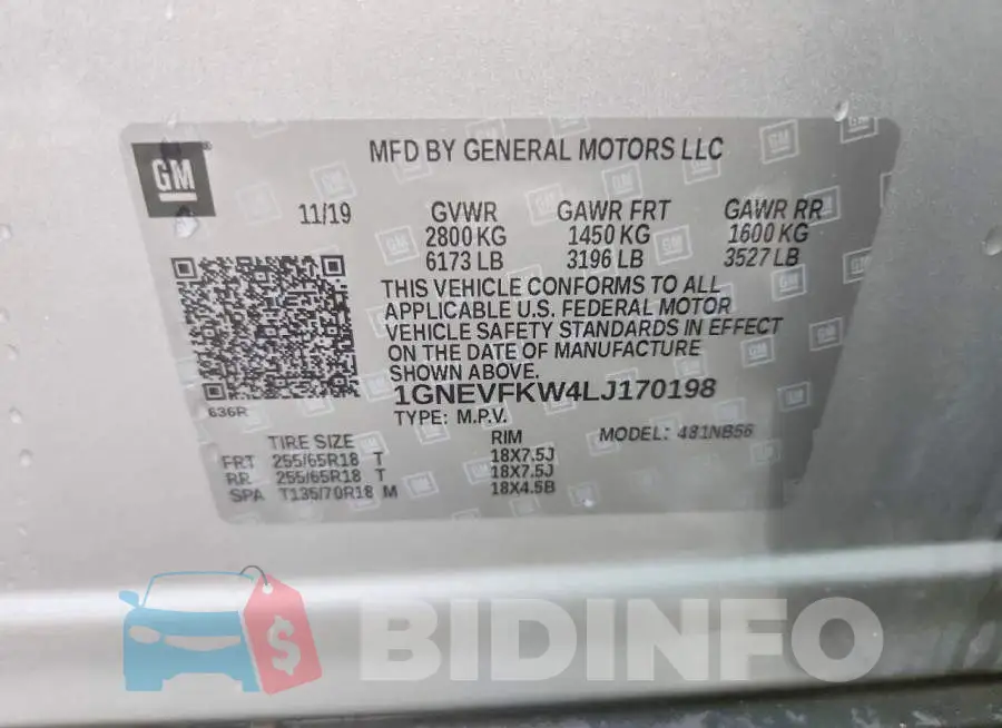 1GNEVFKW4LJ170198 Photo# 13
