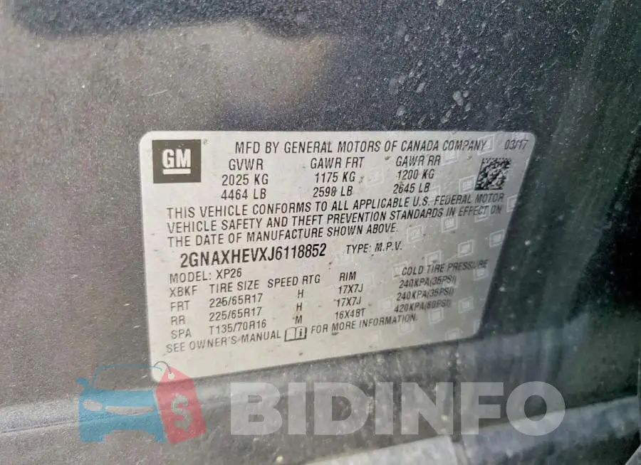2GNAXHEVXJ6118852 Photo# 13