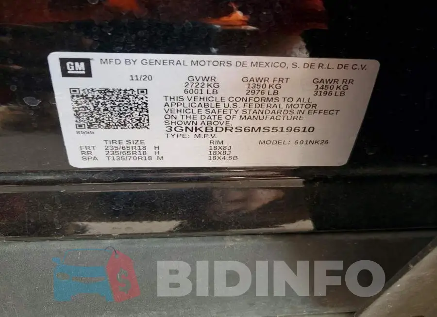 3GNKBDRS6MS519610 Photo# 13