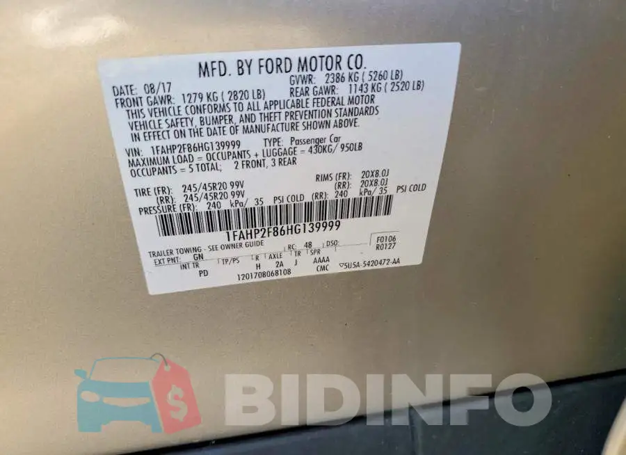 1FAHP2F86HG139999 Photo# 12