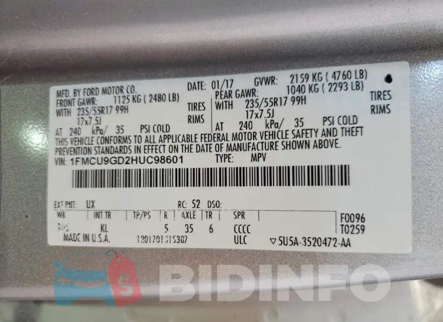 1FMCU9GD2HUC98601 Photo# 13