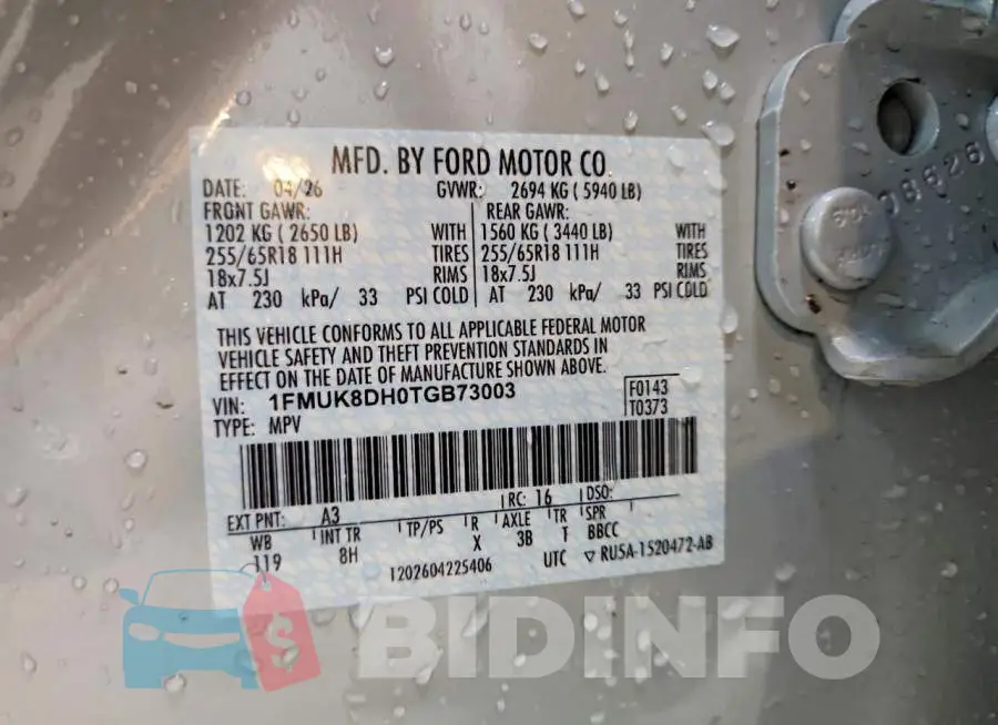 1FMUK8DH0TGB73003 Photo# 14