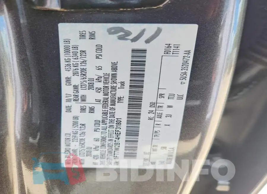 1FT7W2BT4HEF31801 Photo# 12