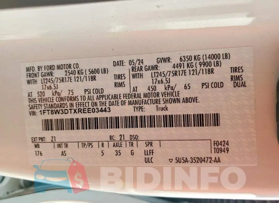 1FT8W3DTXREE03443 Photo# 12