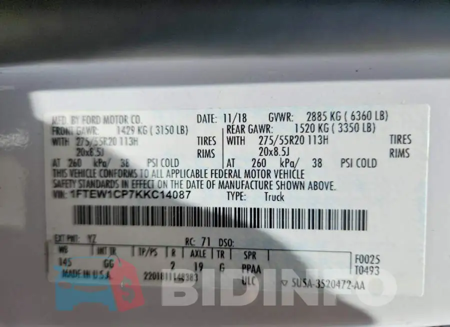 1FTEW1CP7KKC14087 Photo# 12