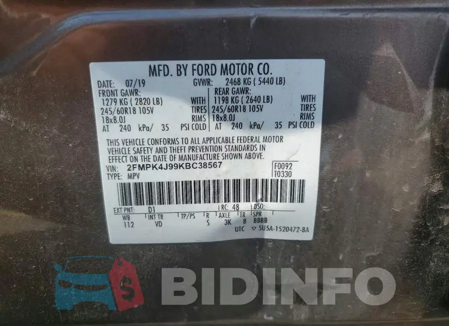 2FMPK4J99KBC38567 Photo# 13