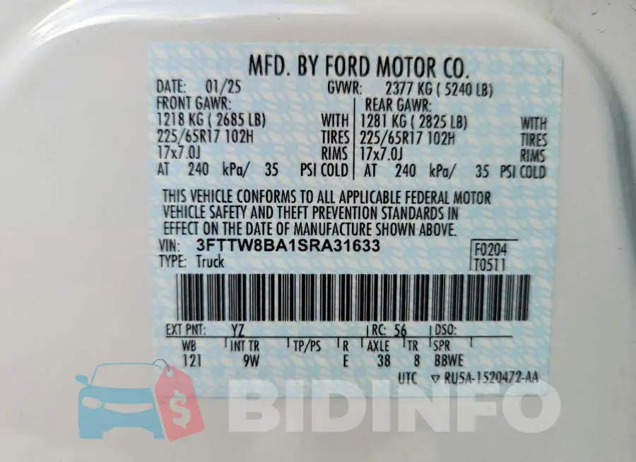 3FTTW8BA1SRA31633 Photo# 12