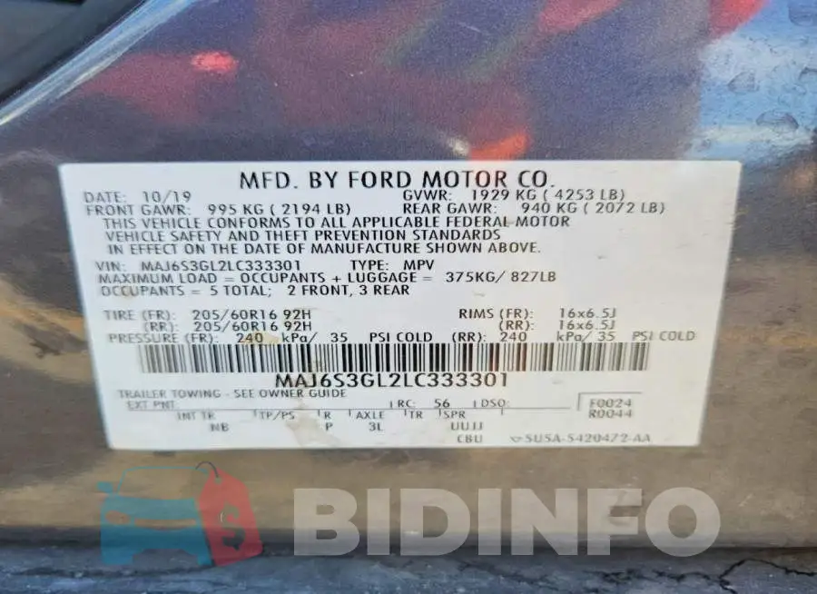 MAJ6S3GL2LC333301 Photo# 12