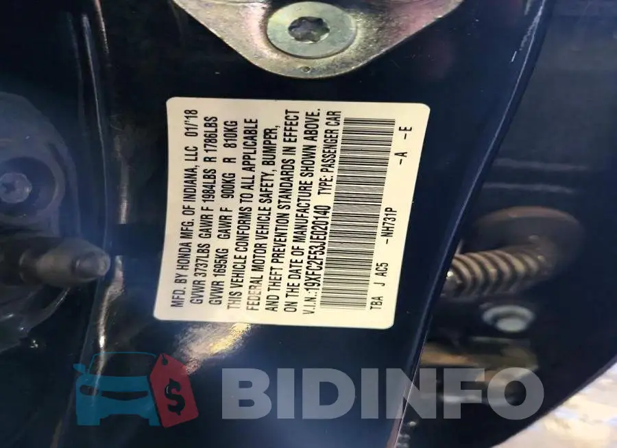 19XFC2F53JE020140 Photo# 13