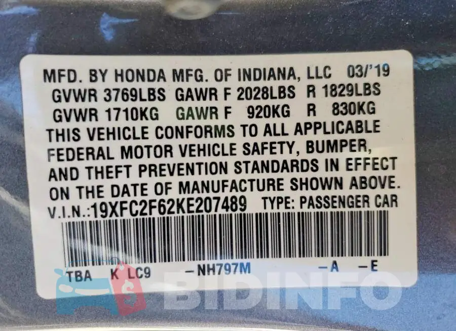 19XFC2F62KE207489 Photo# 12