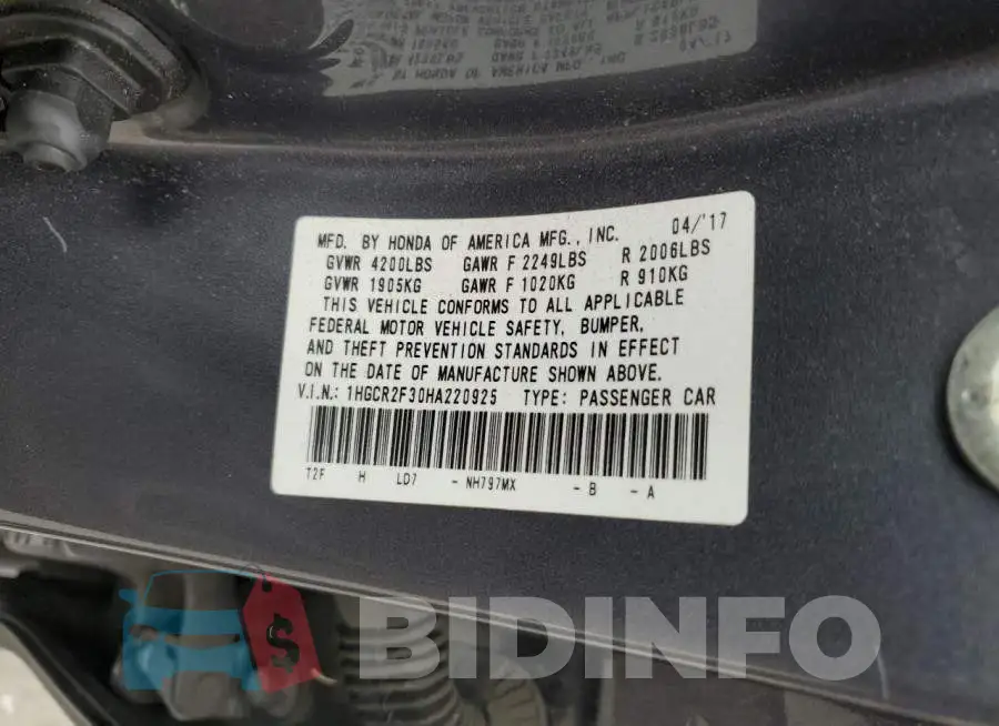 1HGCR2F30HA220925 Photo# 13