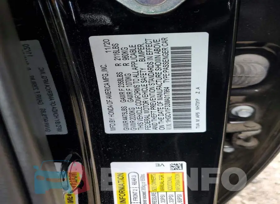 1HGCV1F33MA017964 Photo# 12