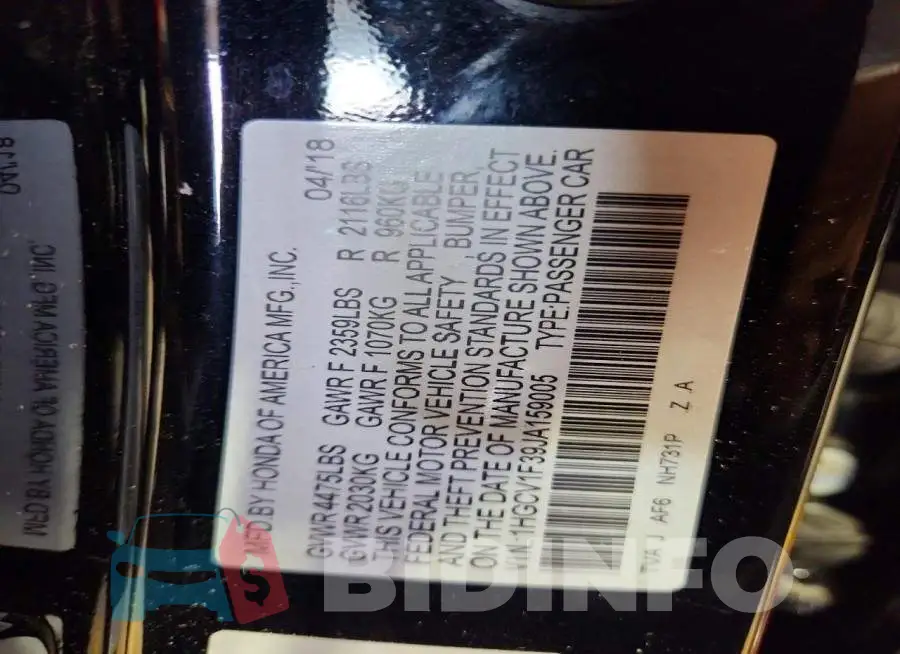 1HGCV1F39JA159005 Photo# 13