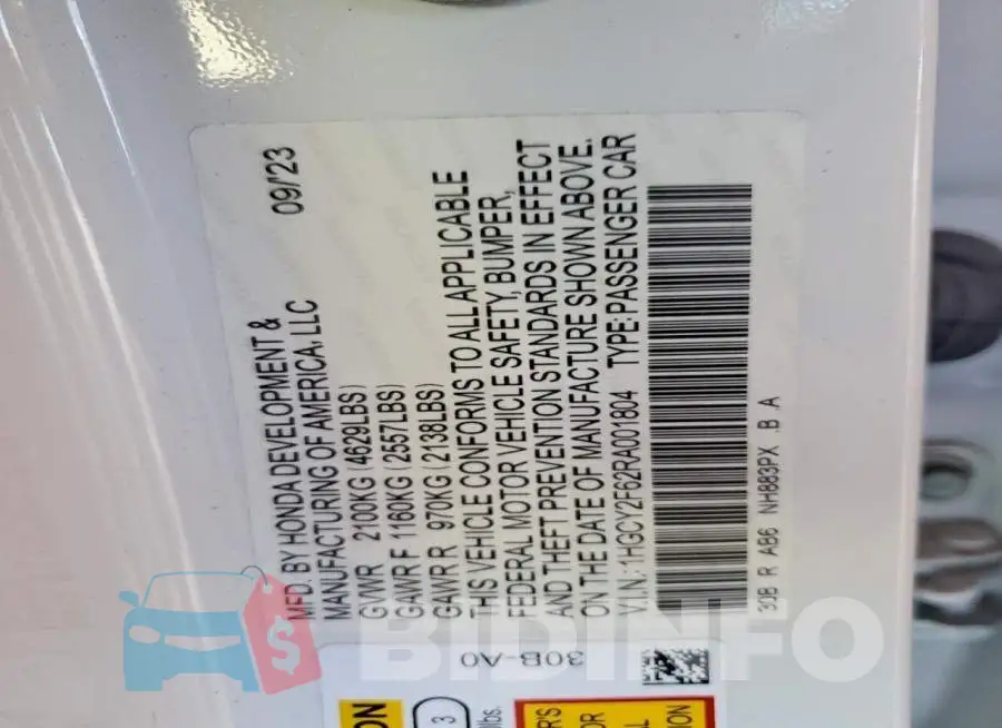 1HGCY2F62RA001804 Photo# 12