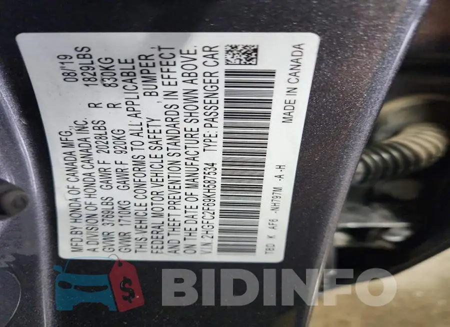 2HGFC2F69KH587534 Photo# 13