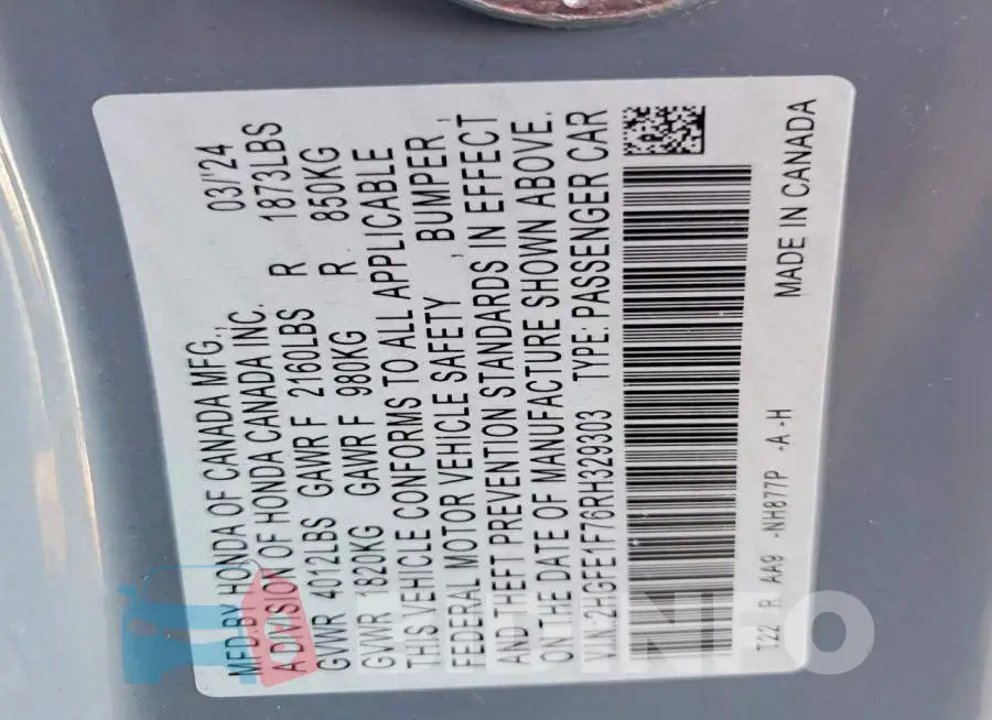 2HGFE1F76RH329303 Photo# 12