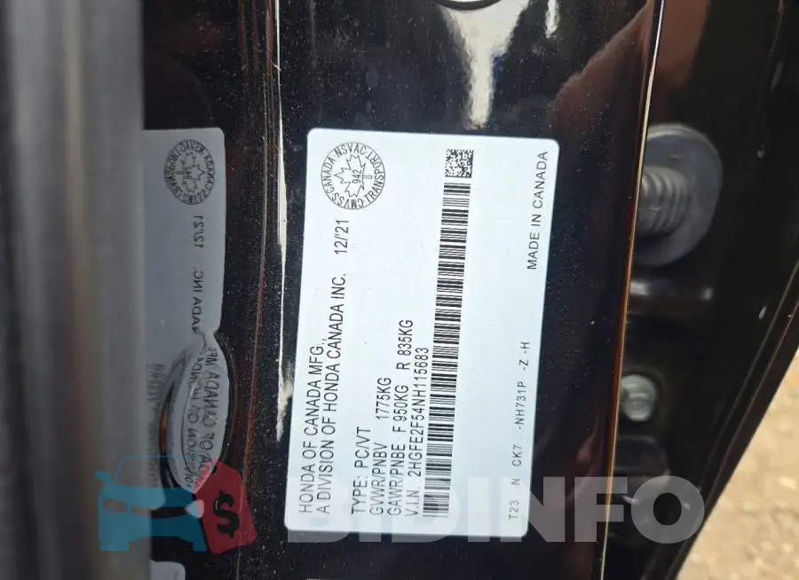 2HGFE2F54NH115683 Photo# 13
