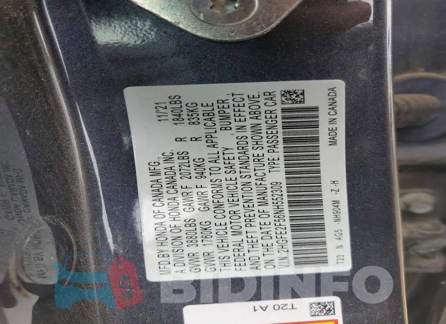 2HGFE2F56NH552309 Photo# 12
