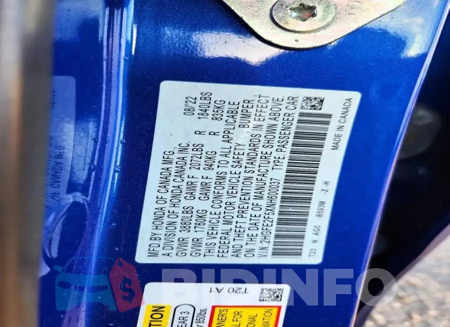 2HGFE2F5XNH600037 Photo# 12
