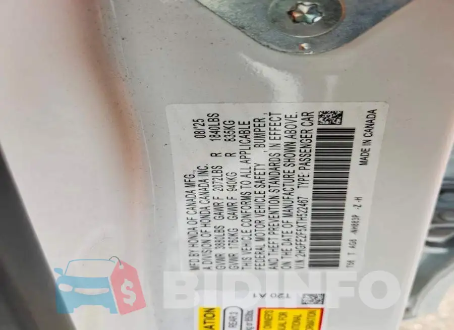 2HGFE2F5XTH522467 Photo# 13