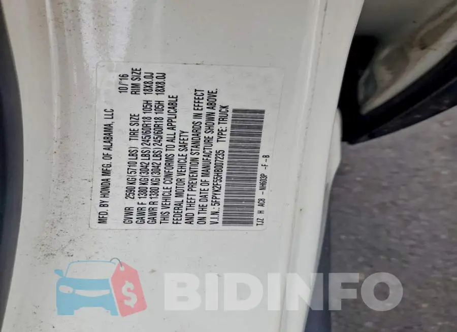 5FPYK2F55HB007235 Photo# 13