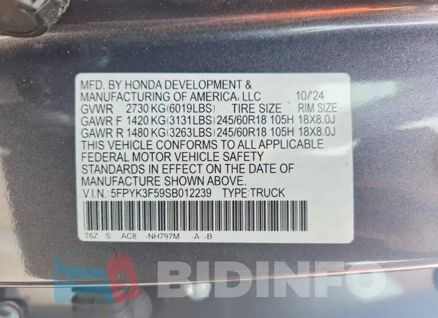 5FPYK3F59SB012239 Photo# 12