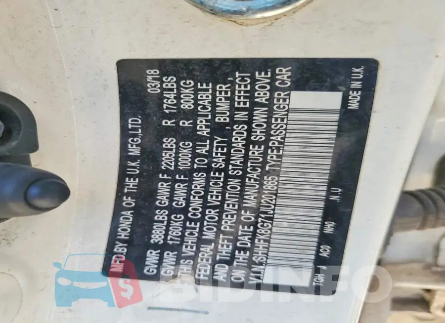 SHHFK8G71JU201865 Photo# 12