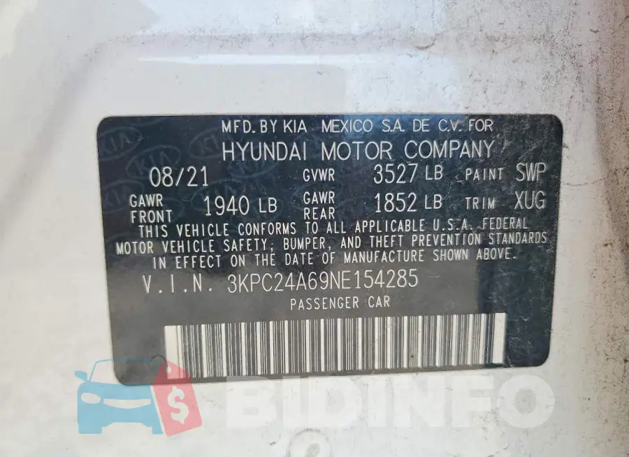 3KPC24A69NE154285 Photo# 12