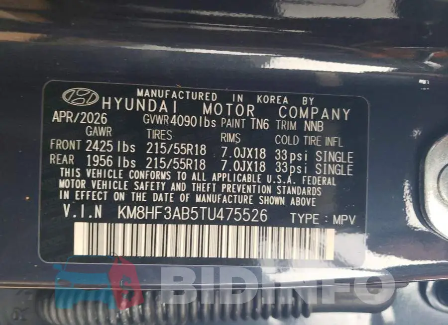 KM8HF3AB5TU475526 Photo# 13