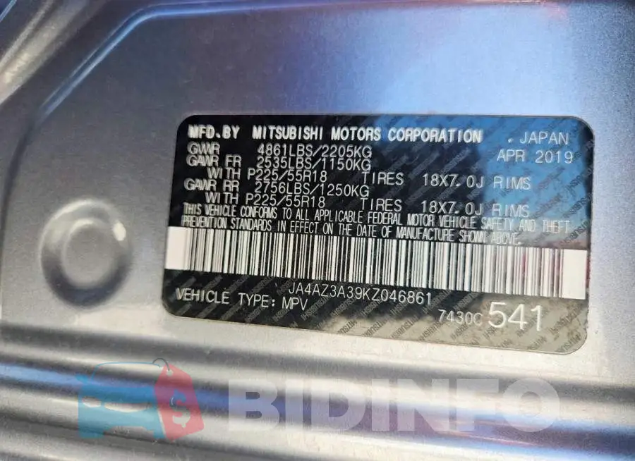 JA4AZ3A39KZ046861 Photo# 12