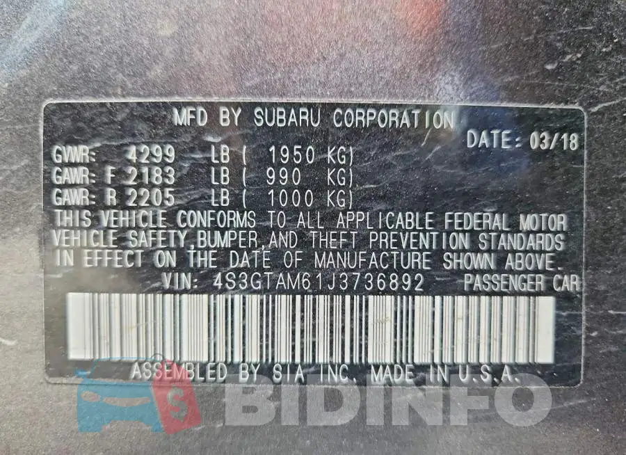 4S3GTAM61J3736892 Photo# 12