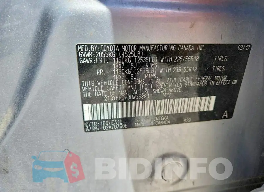 2T3YFREV3HW358811 Photo# 13