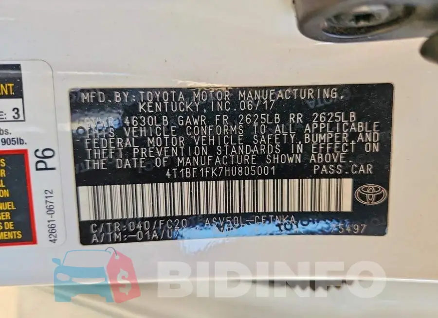 4T1BF1FK7HU805001 Photo# 12